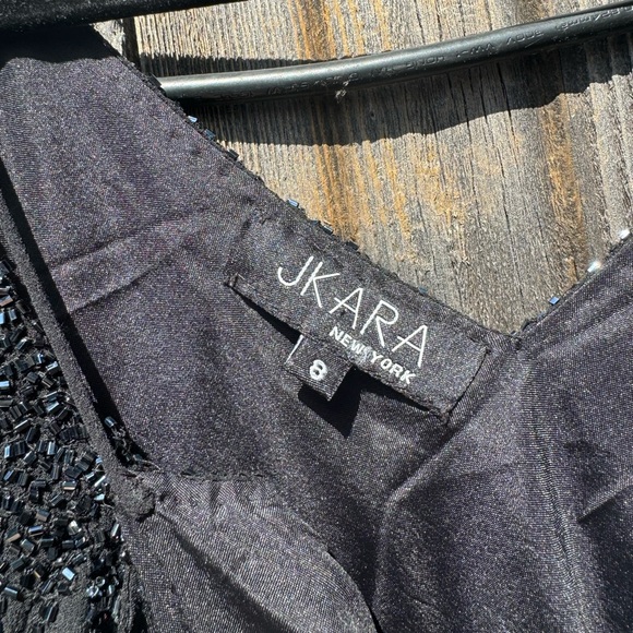 J Kara Black Silver Beaded Asymmetrical Cami Dress With V Neck size 8 like new - Picture 7 of 15